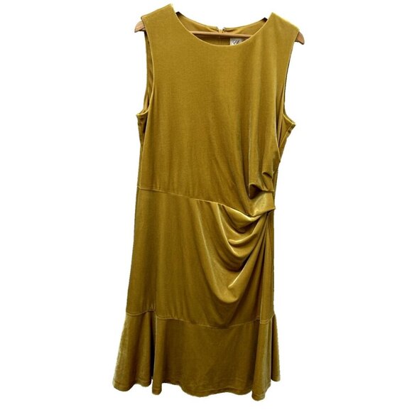 ELIZA J Womens Dress 18 Yellow Gold Sleeveless Draped Velvet Ruched Romantic - Picture 1 of 8